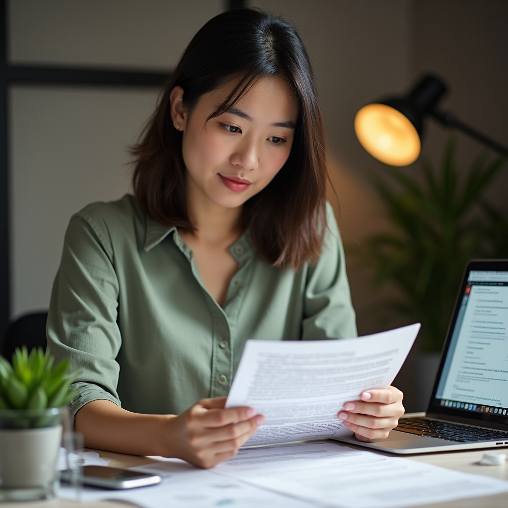 SEO professional carefully reviewing and editing a reconsideration request document on screen before submission